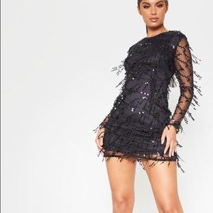 Black Sequin Detail long Sleeve Mini Dress